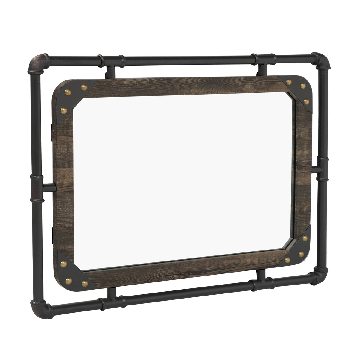 Industrial Metal Floating Wall Mirror, 31 Inch