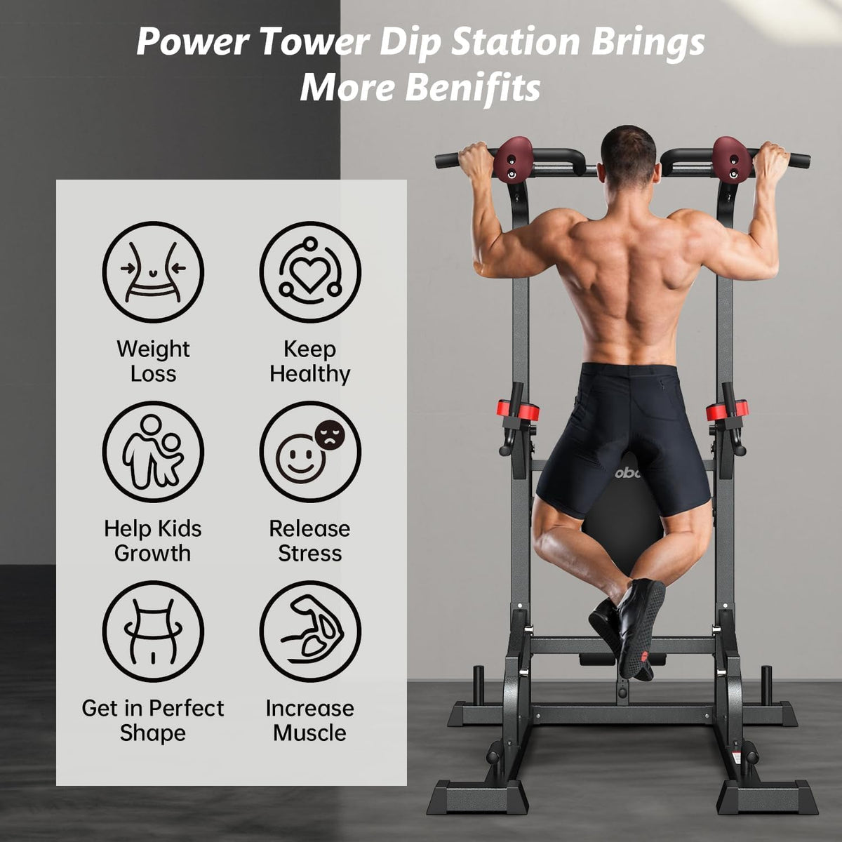 Power Tower Dip Station With Pull-Up Bar, Supine Board, Adjustable