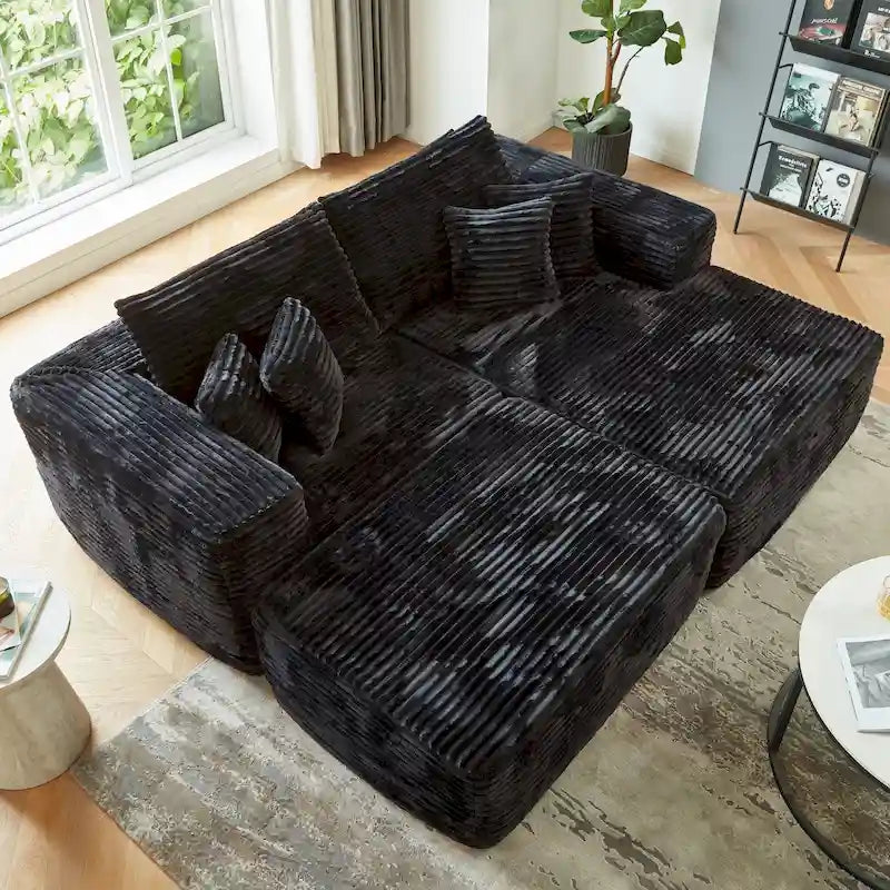 HOOOWOOO Plush L-Shaped Sectional Sofa With Removable Ottoman, 3-Piece, 80L x 69.3W x 35.4H x 59D