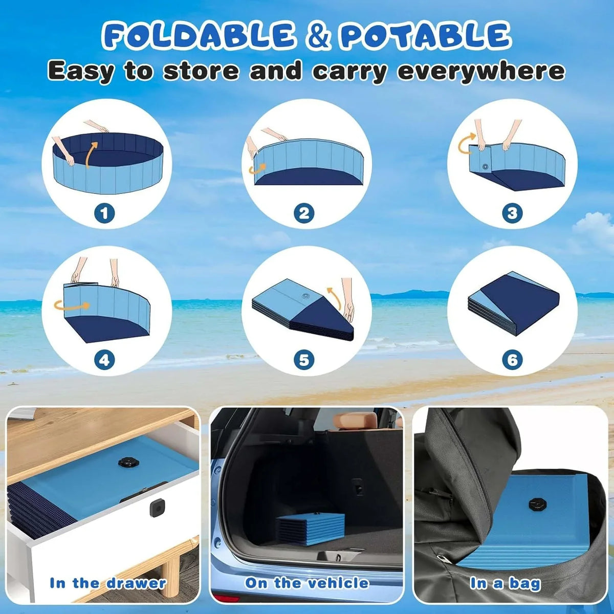 Totiro Foldable Dog Swimming Pool, 120in x 20in, PVC, Blue
