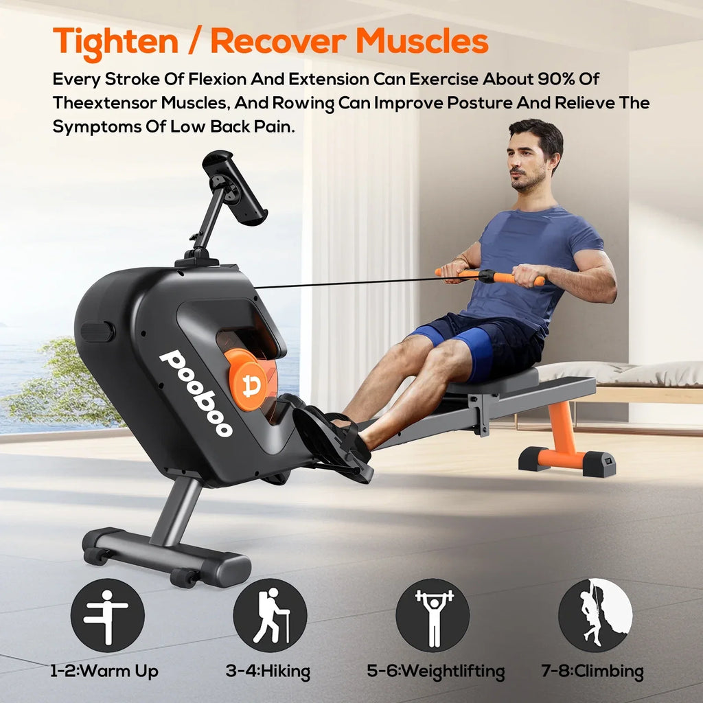Pooboo Magnetic Rowing Machine, Foldable, 8-Level Resistance, 350lb Capacity
