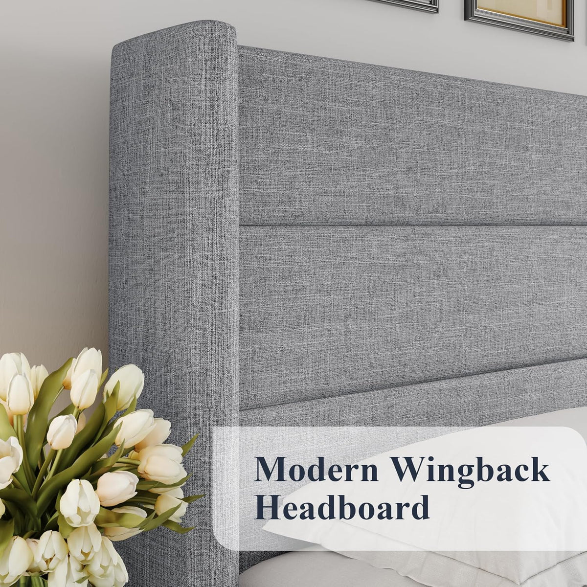 Queen Size Lift-Up Storage Bed With Wingback Headboard, Upholstered Platform Bed Frame With Hidden Storage