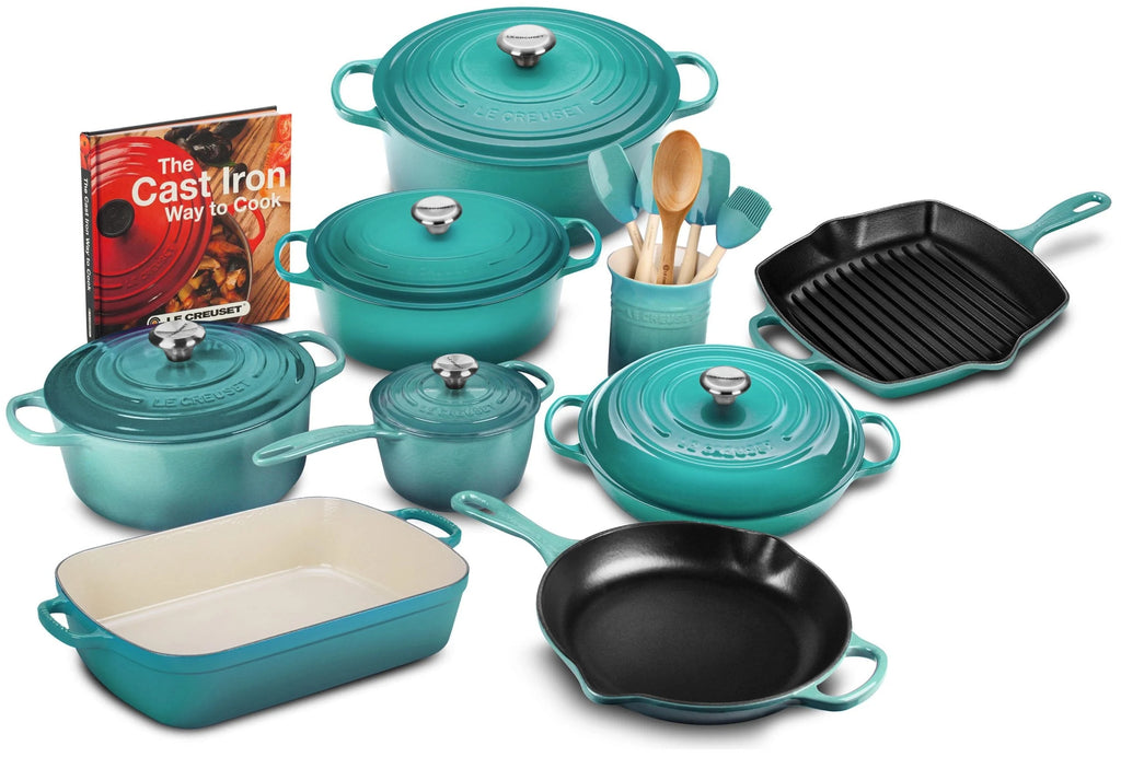 Signature 20-Piece Enameled Cast Iron Cookware Set - 10.25 in Skillet, 1.75-Quart Saucepan