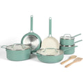 Martha Stewart Emmeline 12-Piece Ceramic Nonstick Aluminum Cookware Set, Teal