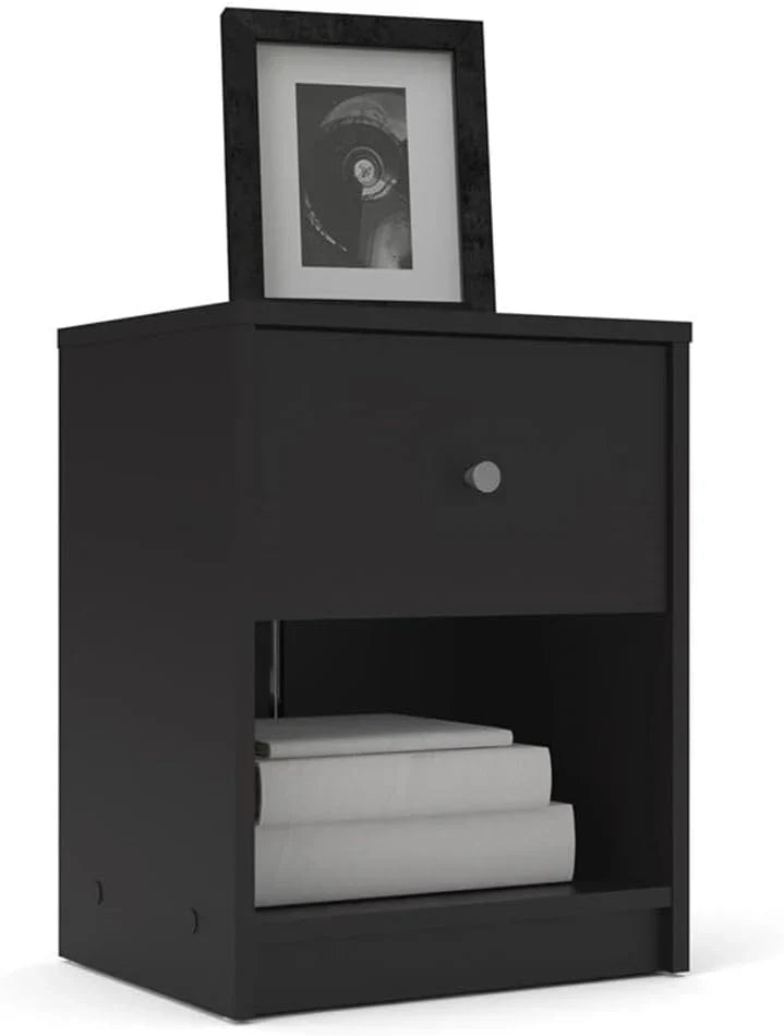 3-Piece Scandinavian Engineered Wood Bedroom Furniture Set With Black 6-Drawer Dresser, 3-Drawer Chest And Nightstand