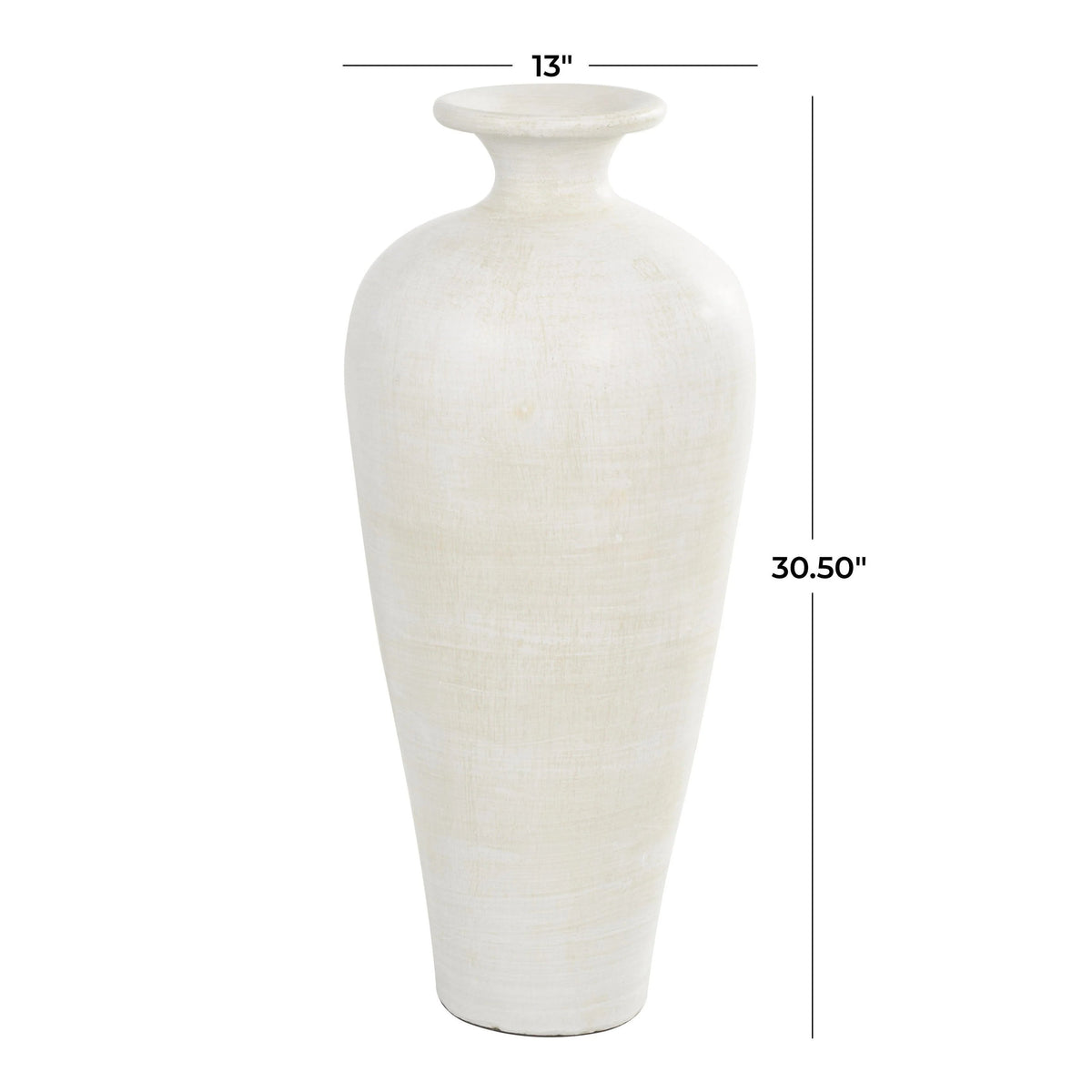 Ceramic Amphora Floor Vase, White, 13in L x 13in W x 30.5in H