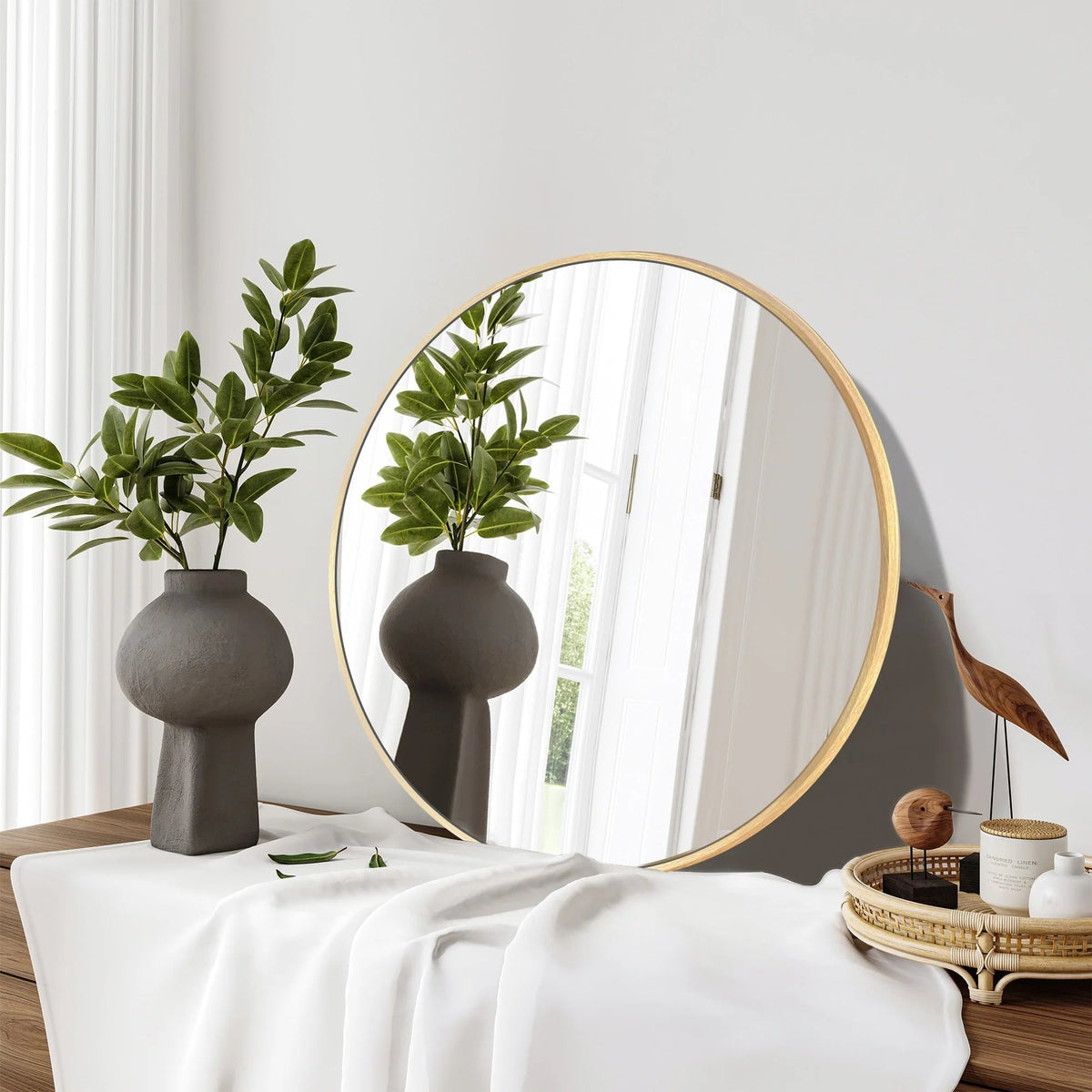 Round Bathroom Vanity Mirror, 24x24 / 36x36, Black, Brushed Gold or Silver
