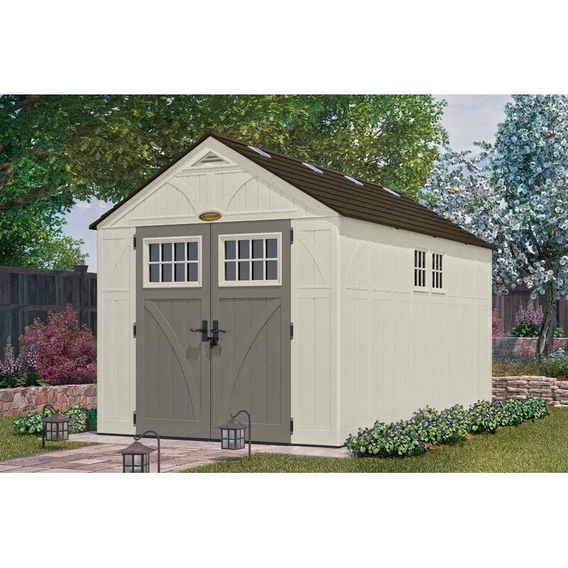 Suncast Tremont Plastic Storage Shed 8 ft W x 13 ft D, Taupe - BMS8135
