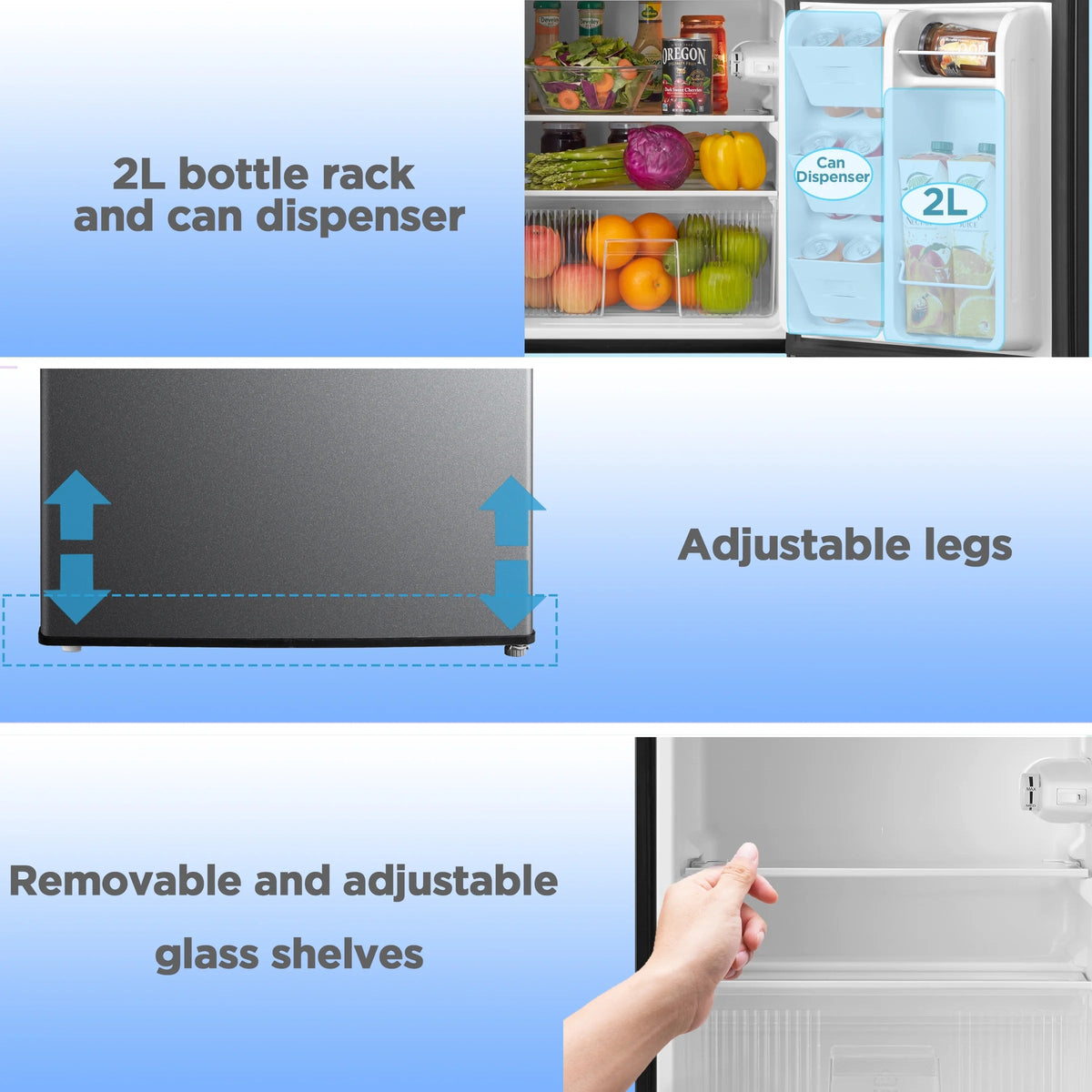 Arctic King Two-Door Mini Fridge With Freezer, 3.2 Cu ft, 18.5 in x 19.4 in x 33.3 in, Stainless Steel - E-Star