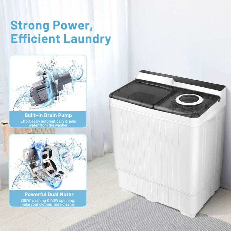 Portable Twin Tub Washer Dryer Combo With Drain Pump, 26 LBS - Blue/Gray