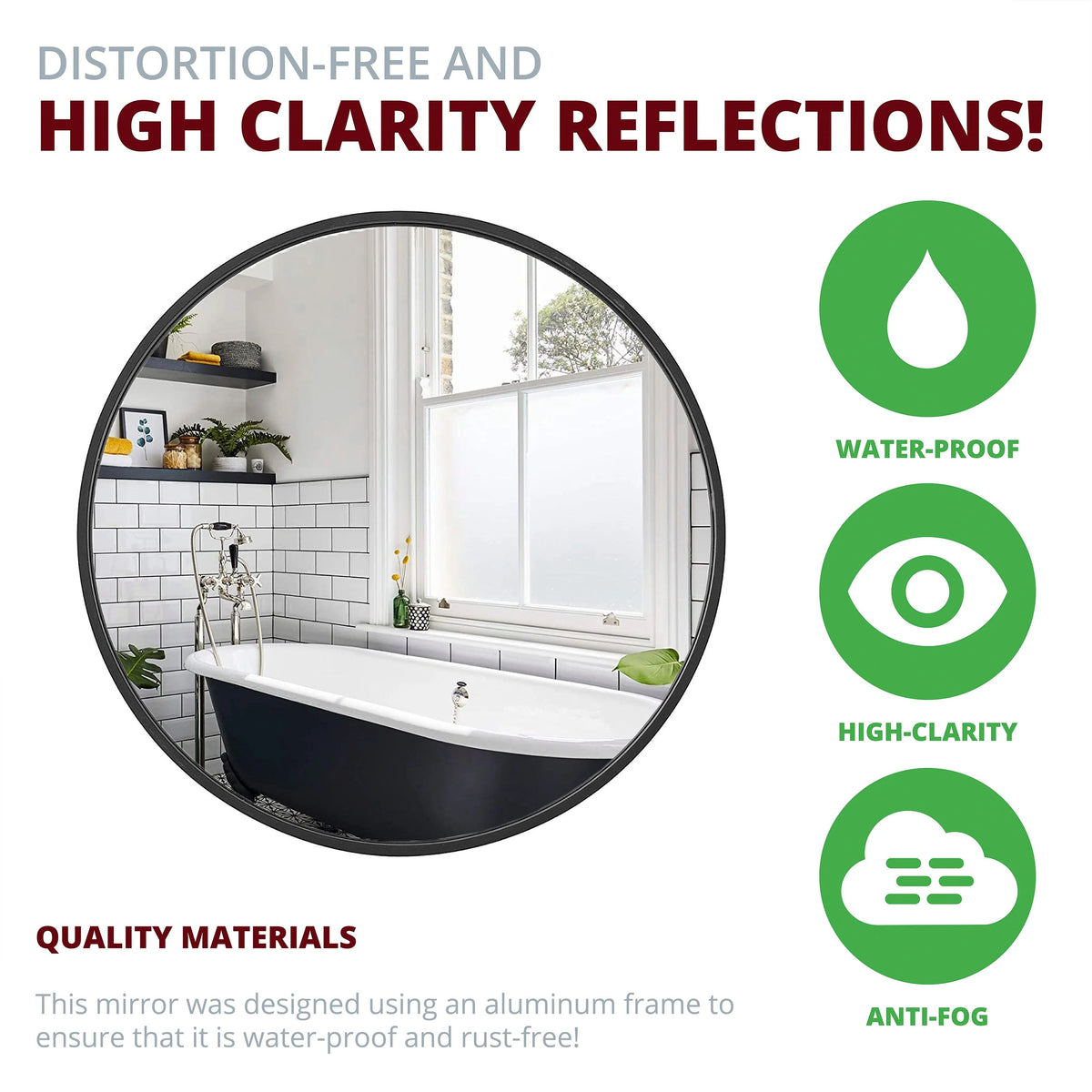 Round Aluminum Wall Mirror With Decorative Metal Frame