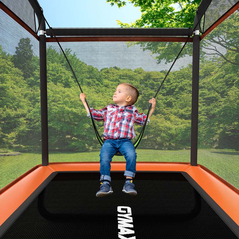 6 FT Kids Rectangle Trampoline With Swing And Safety Fence - ASTM Approved, Ages 3-8