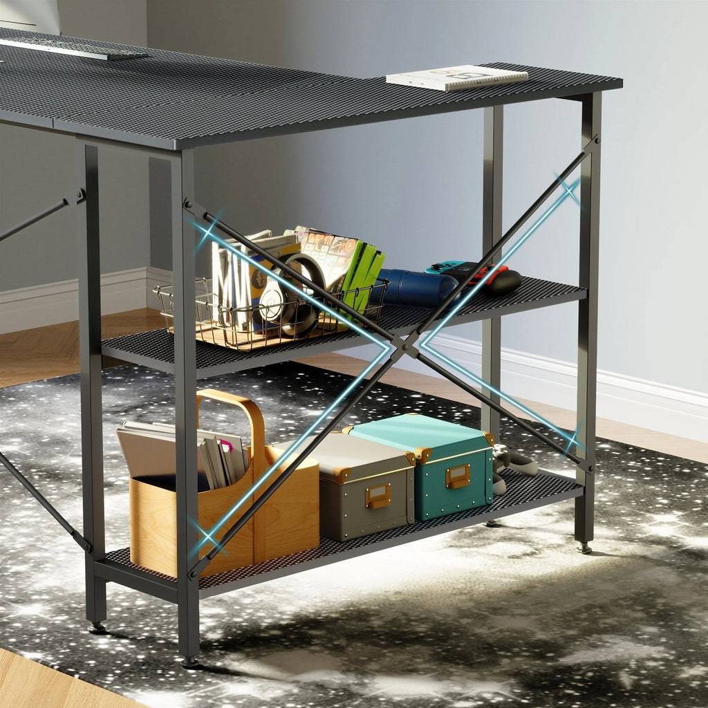 Small L-Shaped Computer Desk With Reversible Storage Shelves - 55-Inch / 47-Inch