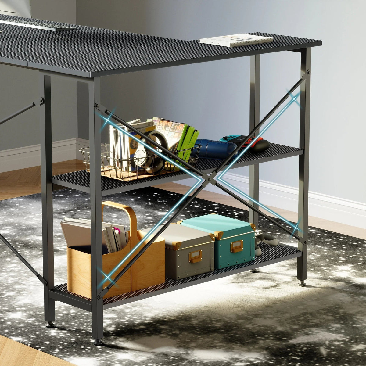 Small L-Shaped Computer Desk With Reversible Storage Shelves - 55-Inch / 47-Inch
