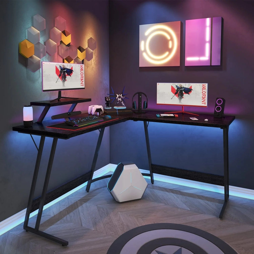 L-Shaped Gaming Computer Desk With Removable Monitor Stand, 51.3 in x 19.8 in x 29 in