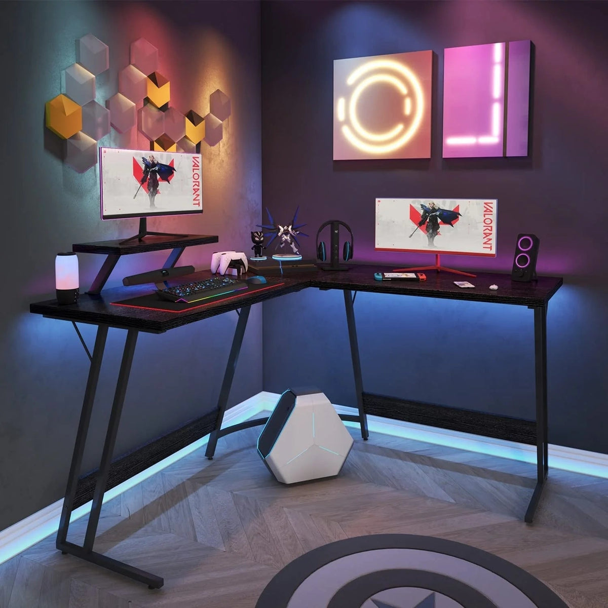 L-Shaped Gaming Computer Desk With Removable Monitor Stand, 51.3 in x 19.8 in x 29 in
