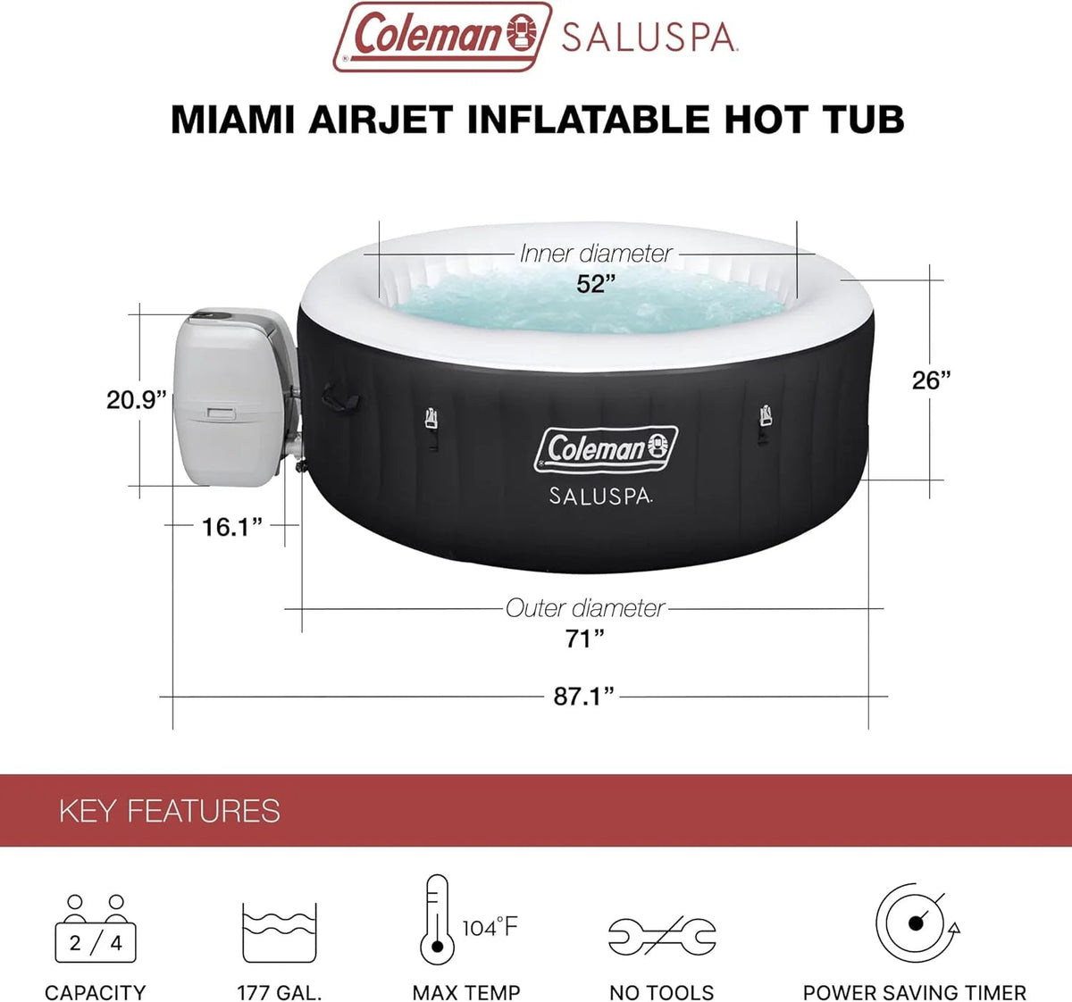 2-4 Person Inflatable Hot Tub With 120 Air Jets And Insulated Cover