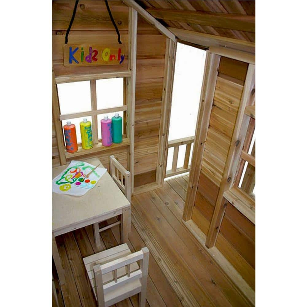 Little Squirt Cedar Wooden Kids Outdoor Playhouse 6 x 6 ft With Dutch Door, 3 Screened Windows And Floor