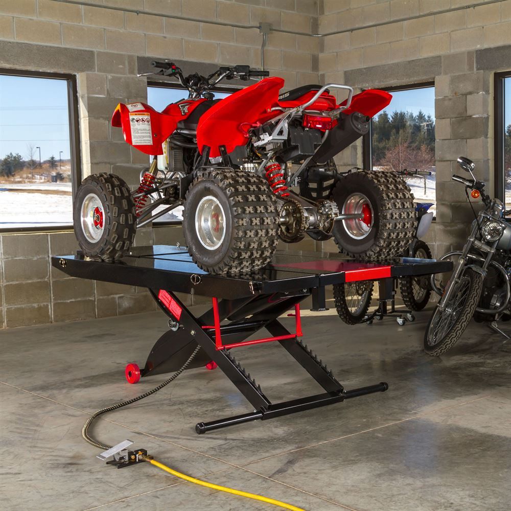 Hydraulic Motorcycle And ATV Lift Table With Center Jack - Heavy-Duty Adjustable Service Platform