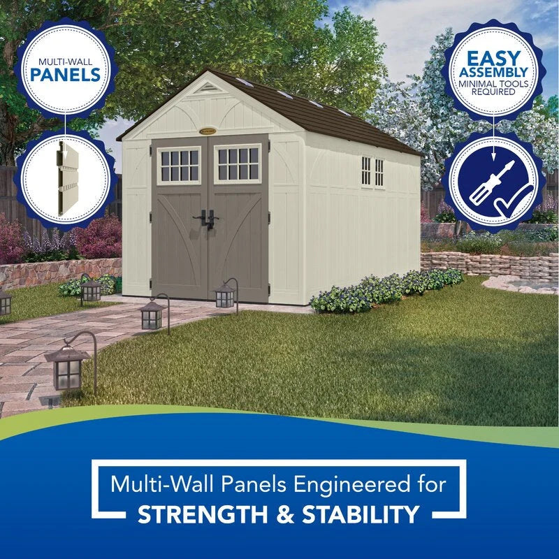 Suncast Tremont Plastic Storage Shed 8 ft W x 13 ft D, Taupe - BMS8135