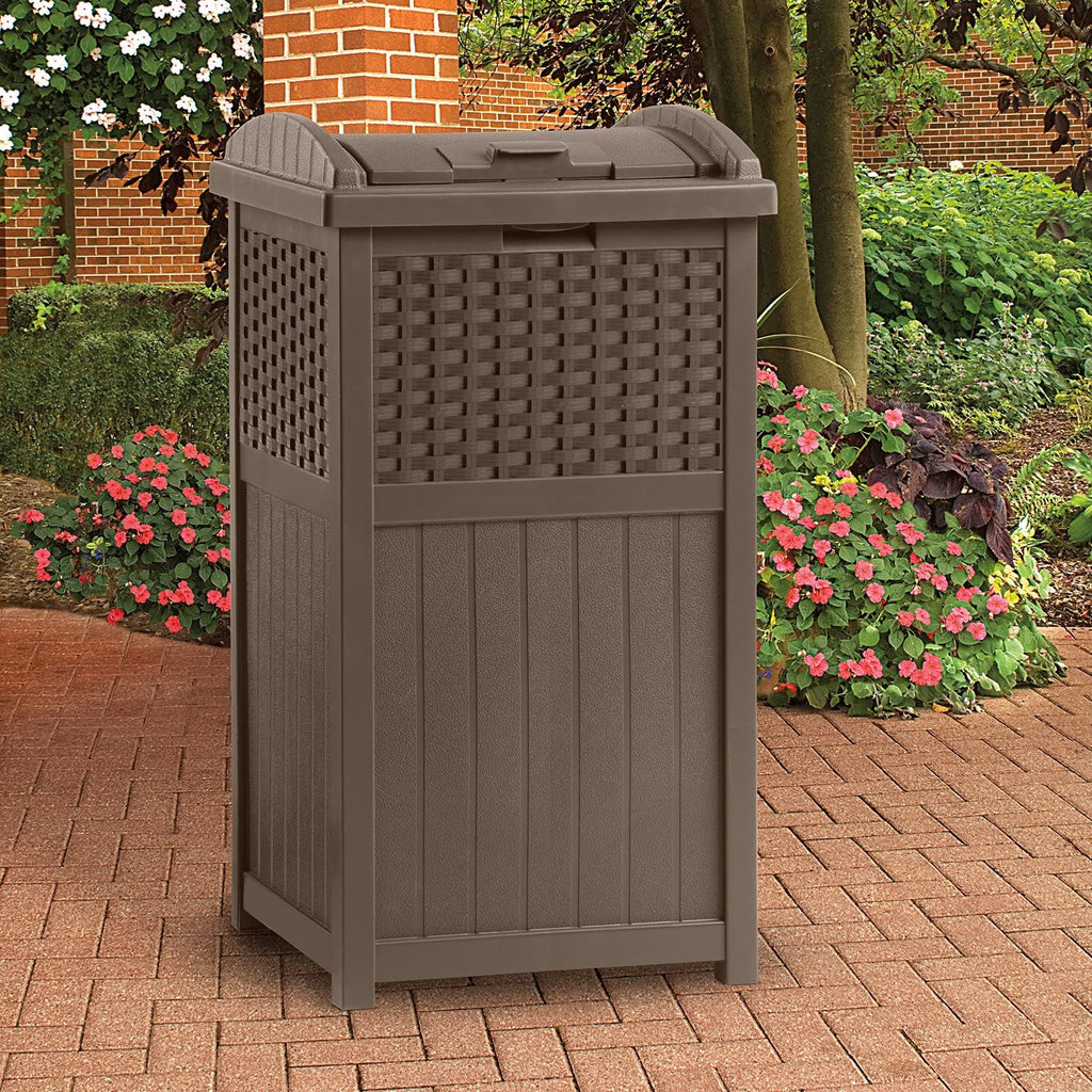Suncast 77 Quart Resin Beverage Cart, Java, With 33 Gallon Resin Trash Can