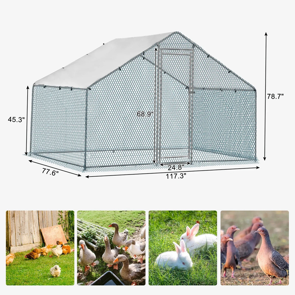 ZephyPaws Large Metal Chicken Coop 6.5 x 10 ft With Waterproof Cover