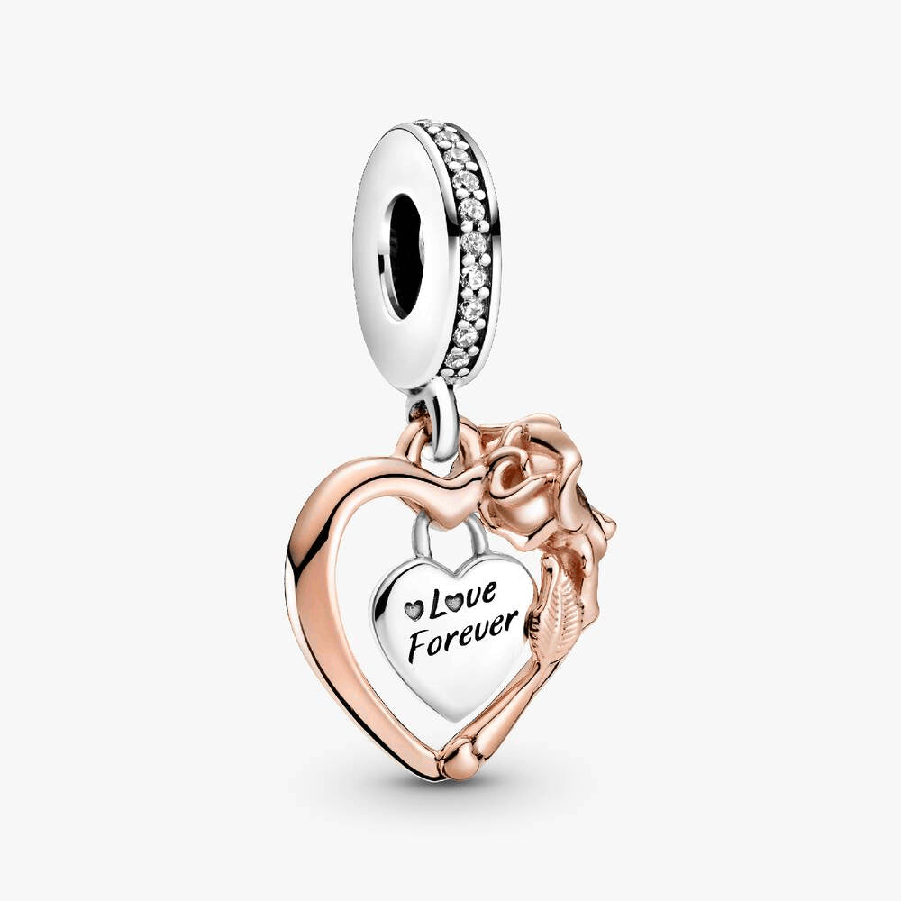 FINAL SALE - Heart & Rose Flower Dangle Charm