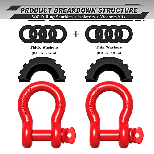 AUTMATCH 3/4 in D Ring Shackles, 2 Pack, 41,887 lbs Break Strength With 7/8 in Screw Pin