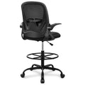 Ergonomic Drafting Chair With Adjustable Lumbar Support, Foot Ring And Flip-Up Armrests