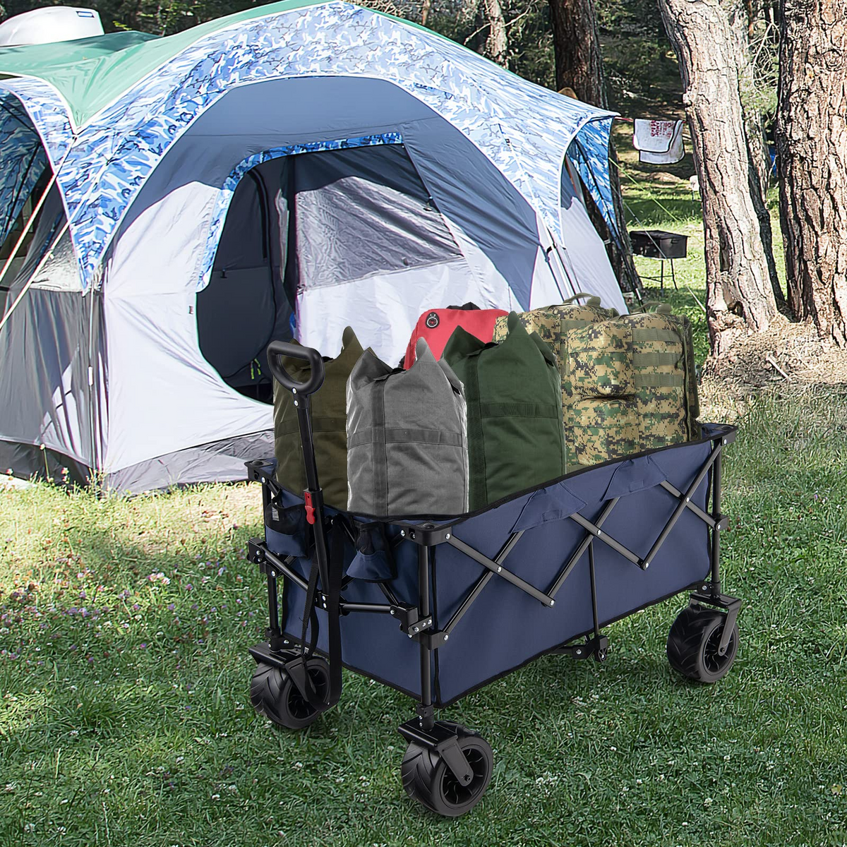 Collapsible Folding Utility Wagon Cart, 176 lbs, Adjustable 30 in - 36 in Handle