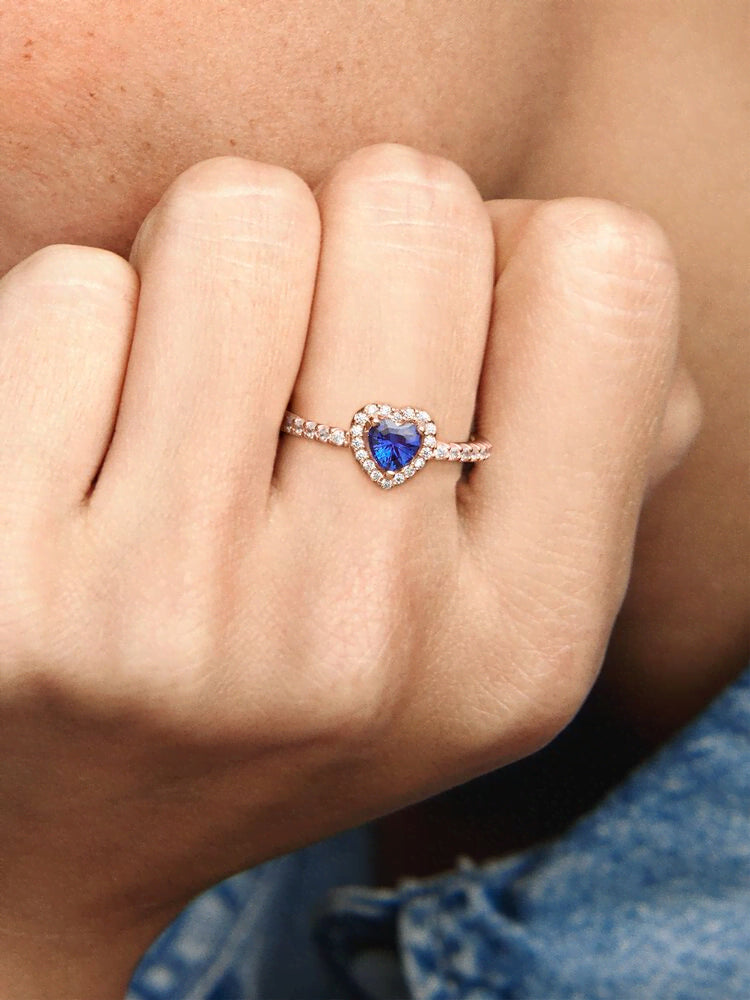Sparkling Blue Elevated Heart Ring