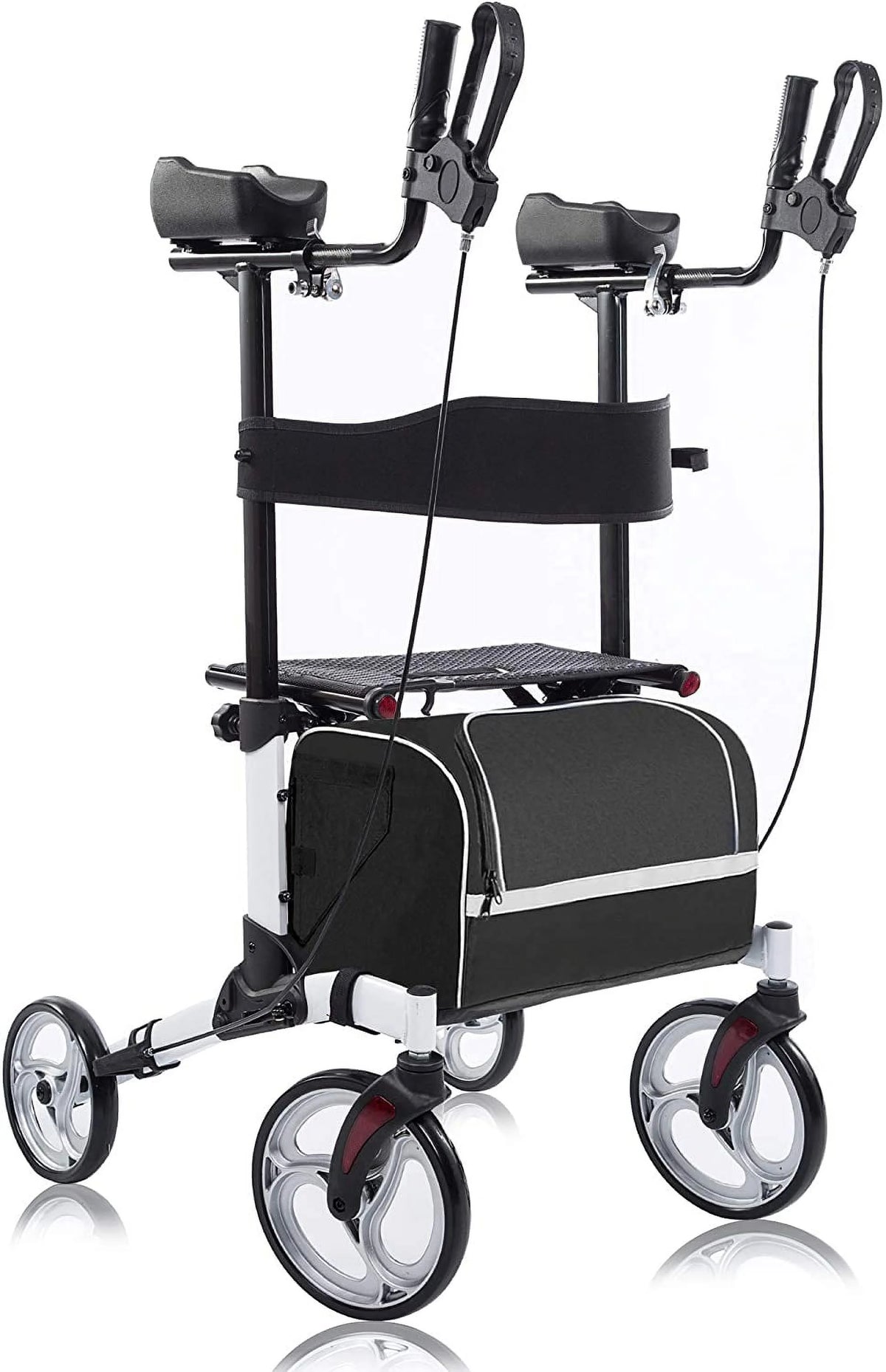 BEYOUR WALKER Upright Rollator Walker With 10 in Front Wheels, Seat, Armrests And 300 Pounds Capacity - White