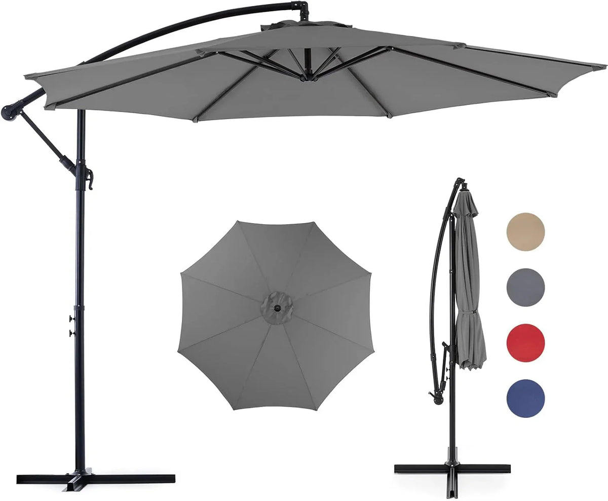 Sweetcrispy 9.8FT Offset Patio Umbrella With Easy Tilt Adjustment, 8 Ribs, Blue