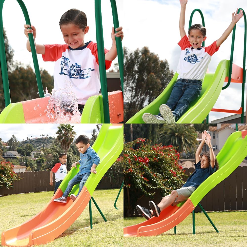 10-Foot Freestanding Outdoor Playground Slide For Kids, Plastic, Ages 4-8