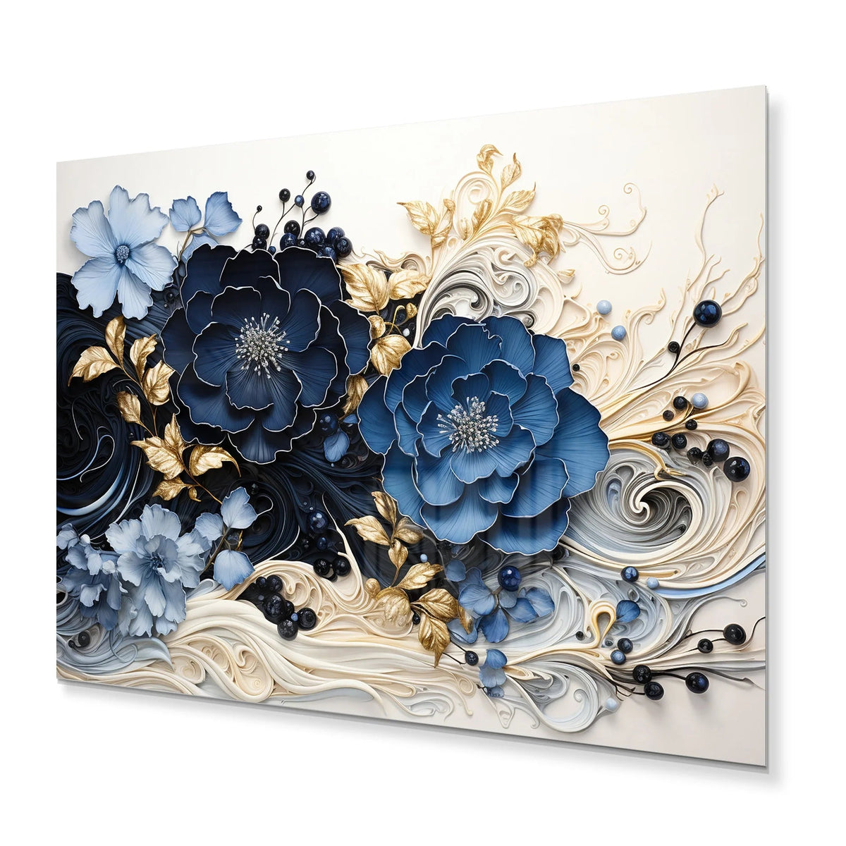 Abstract Spiral Aluminum Wall Art, Gold And Blue, Multiple Sizes