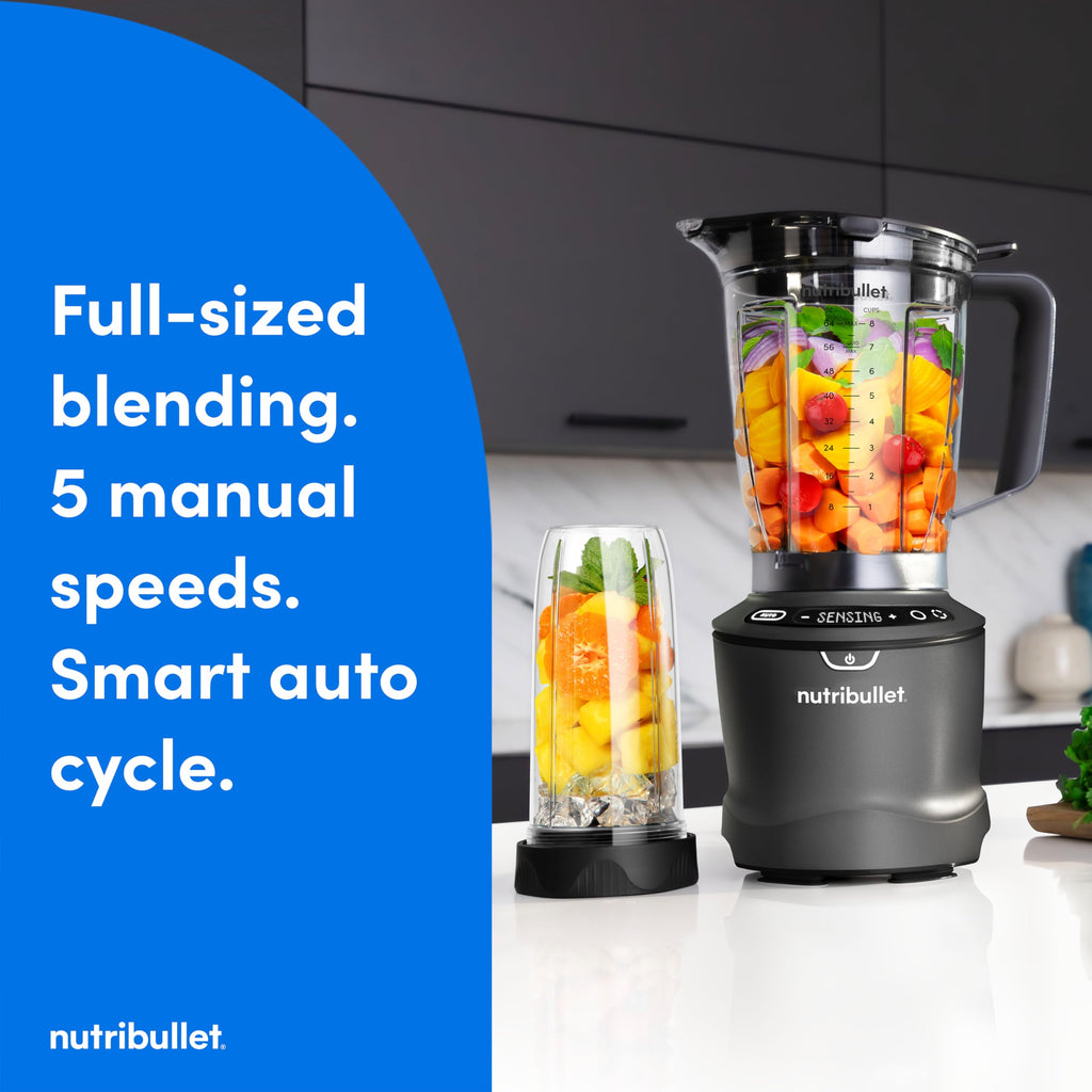 1400-Watt Multi-Function Countertop Blender Combo, 64 oz Pitcher, 32 oz And 24 oz Cups, Gunmetal-Gray