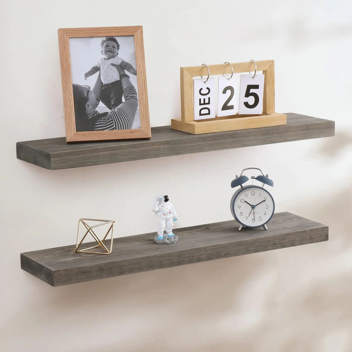 Set Of 2 Handcrafted European Pine Floating Wall Shelves, 16inch/24inch/36inch, Grey/Espresso/Walnut