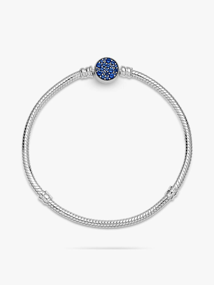 Pandora Moments Sparkling Blue Disc Clasp Snake Chain Bracelet