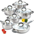 Cook N Home Stainless Steel Cookware Set, 12-Piece, Grey Silicone Handles