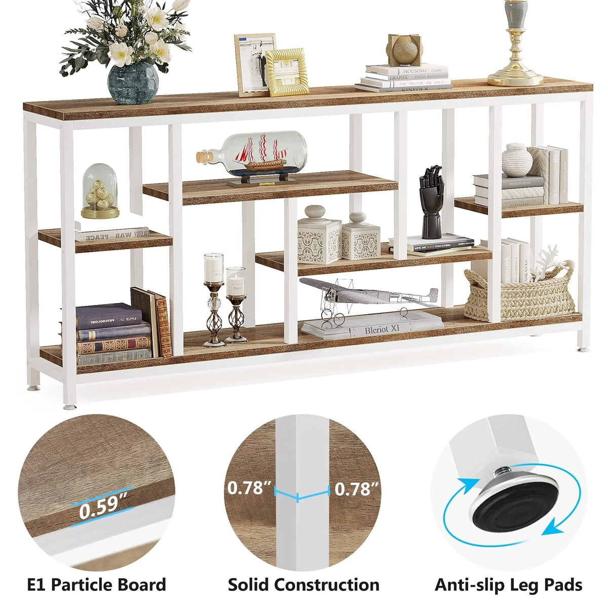 3-Tier Console Sofa Table With Storage, 70.9 Inch