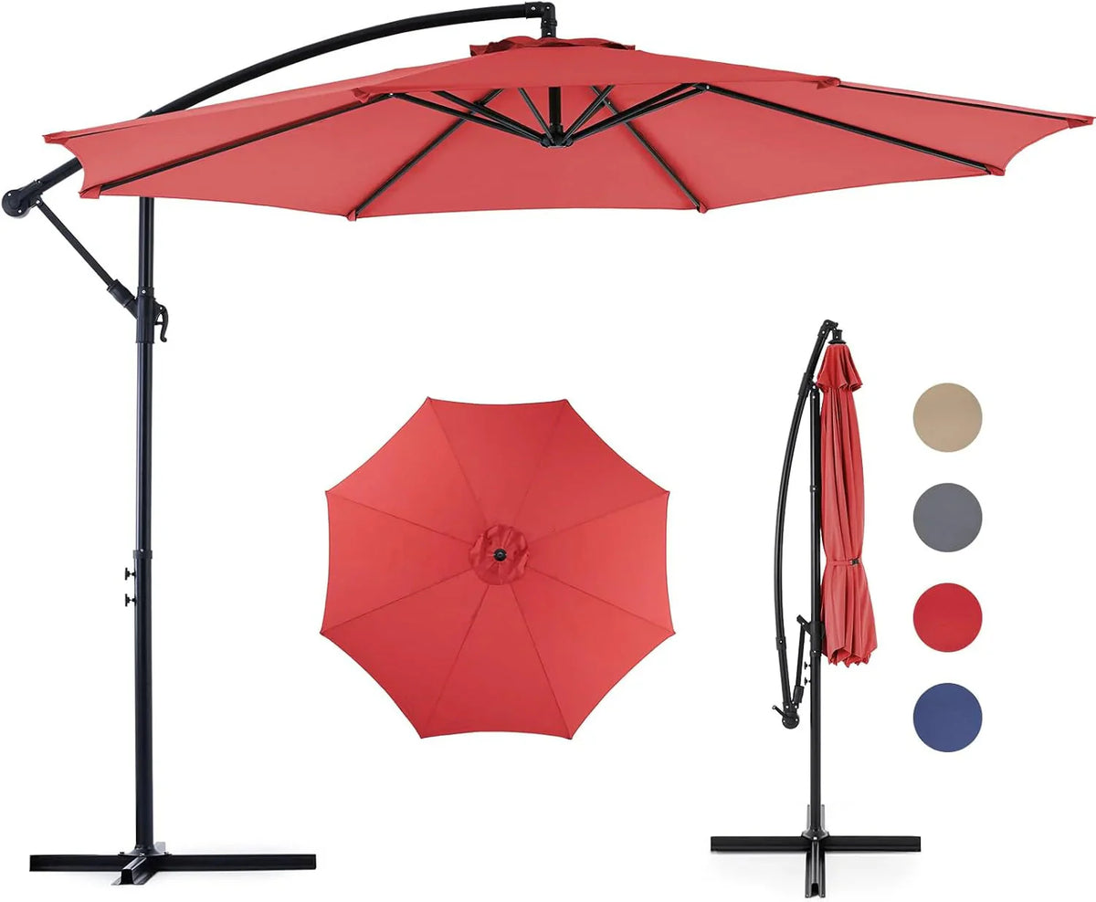 Sweetcrispy 9.8FT Offset Patio Umbrella With Easy Tilt Adjustment, 8 Ribs, Blue