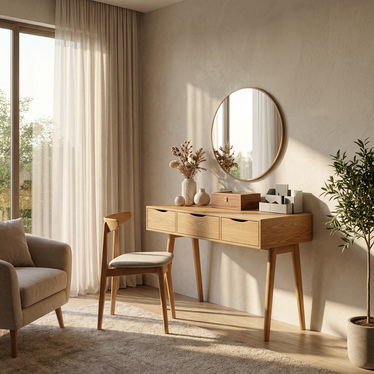 Boho Vanity Table Studio Apartment Makeup Area Dressing Space