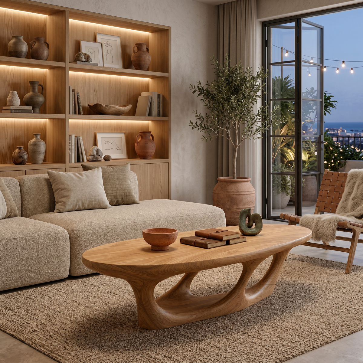 Contemporary Coffee Table With Flowing Open Loop Base For Home