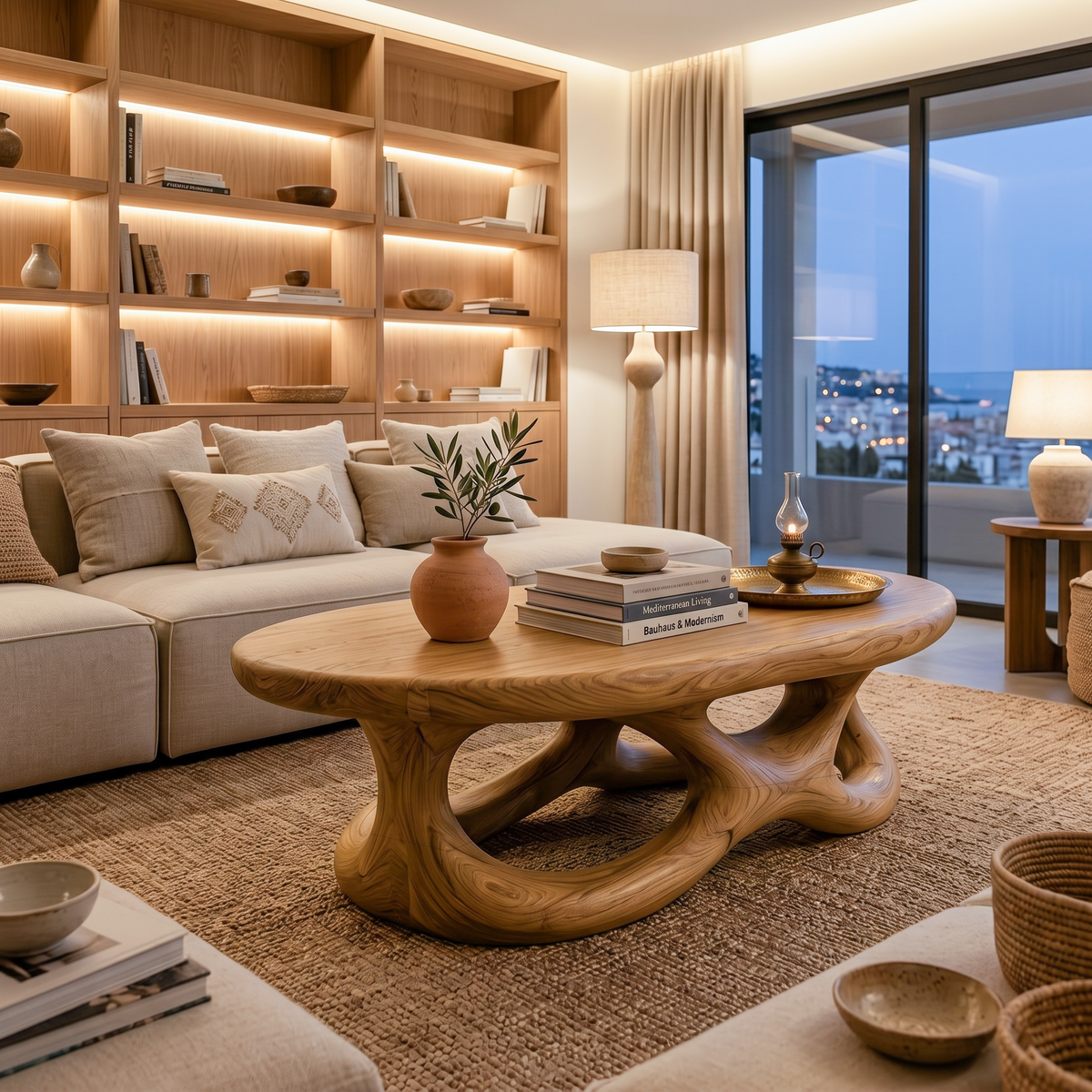 Contemporary Coffee Table With Organic Openwork Base For Designer Interior