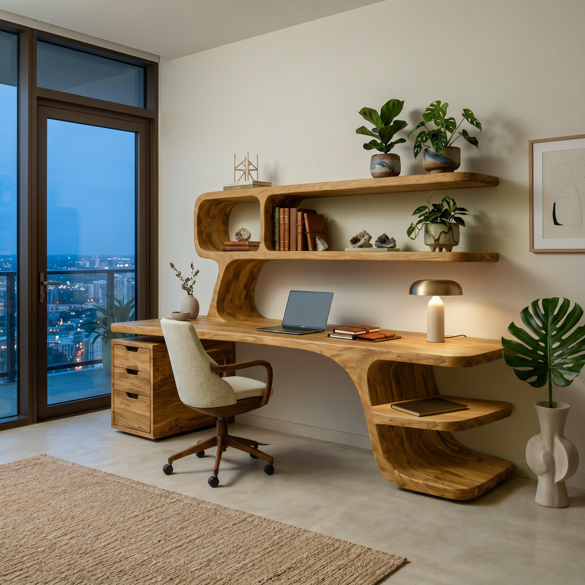 Contemporary Desk With Built In Bookshelves And Drawers For Workspace
