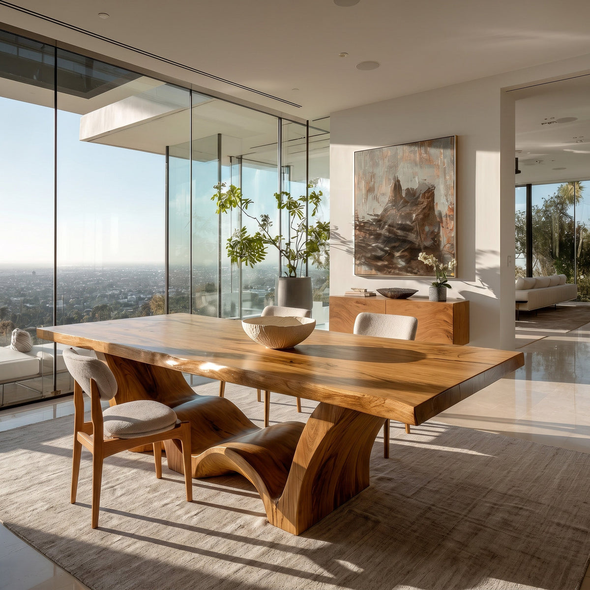 Artistic Wave Leg Wood Dining Table For Designer Dining Room
