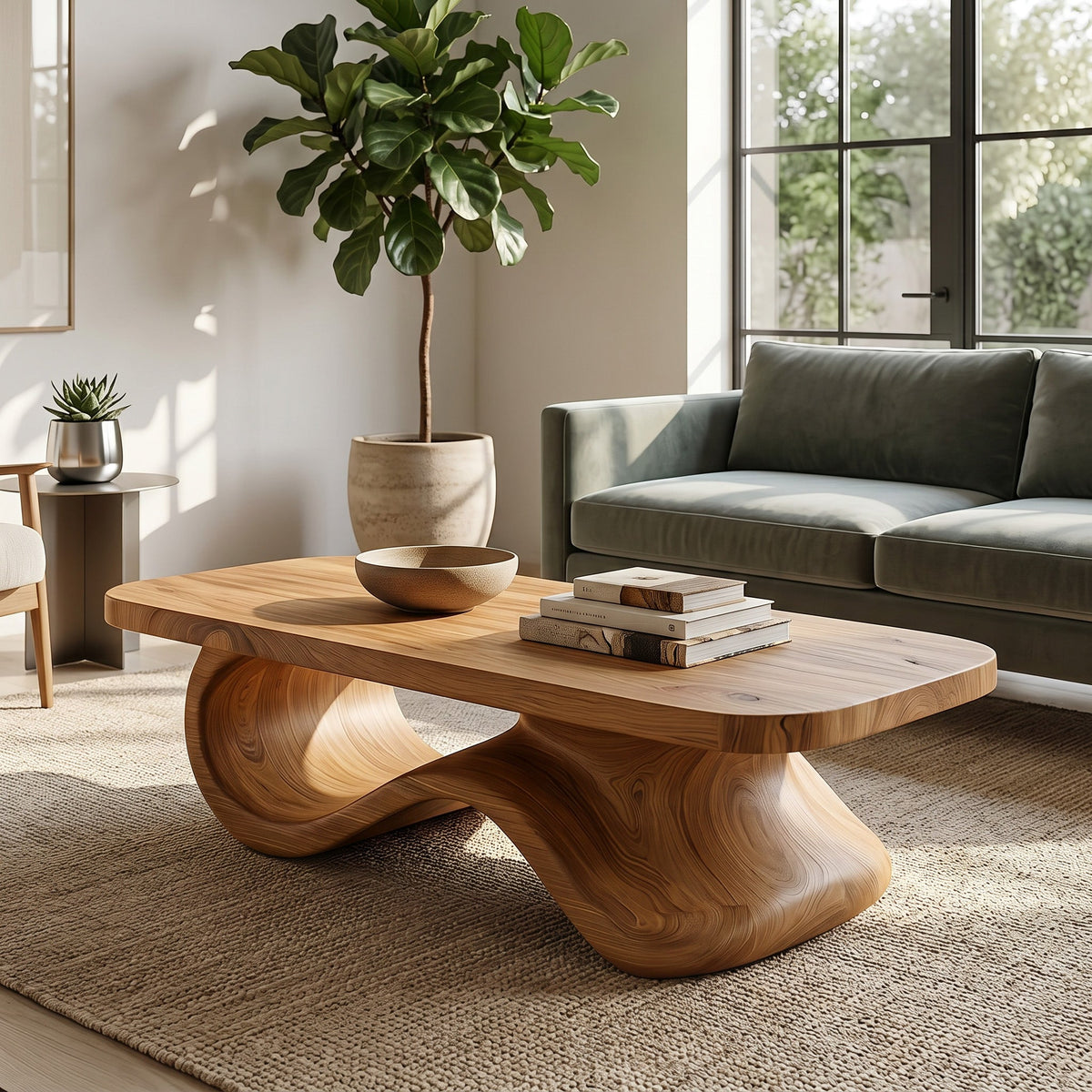 Contemporary Coffee Table With Sculptural Base For Living Room