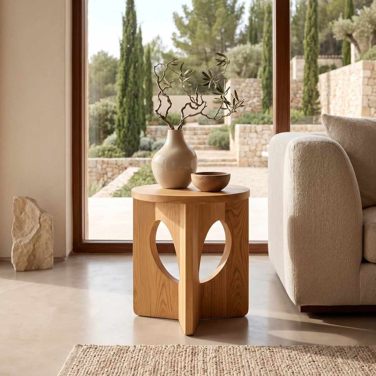 Contemporary Natural Wood Round Side Table For Living Furniture