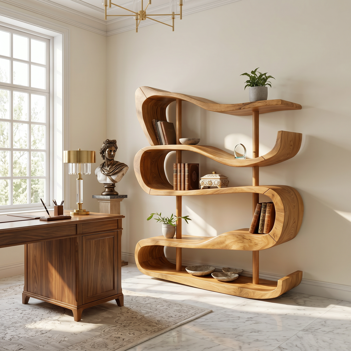 Artistic Wooden Display Shelf In Organic Form