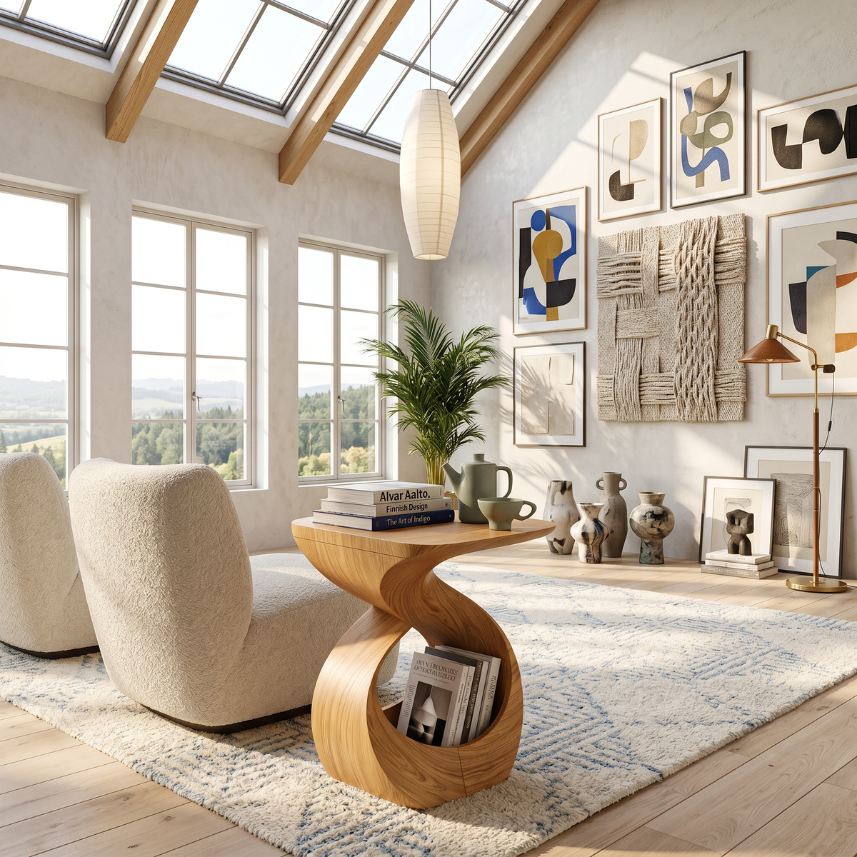 Contemporary Curved End Table For Apartment Interior Design